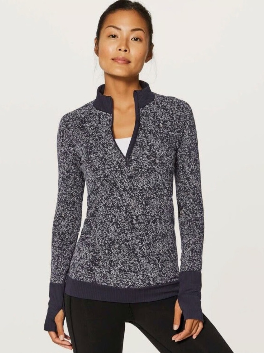 Lululemon Rest Less Knit Quarter Zip Speckled Long Sleeve Top Black Gray 6/8